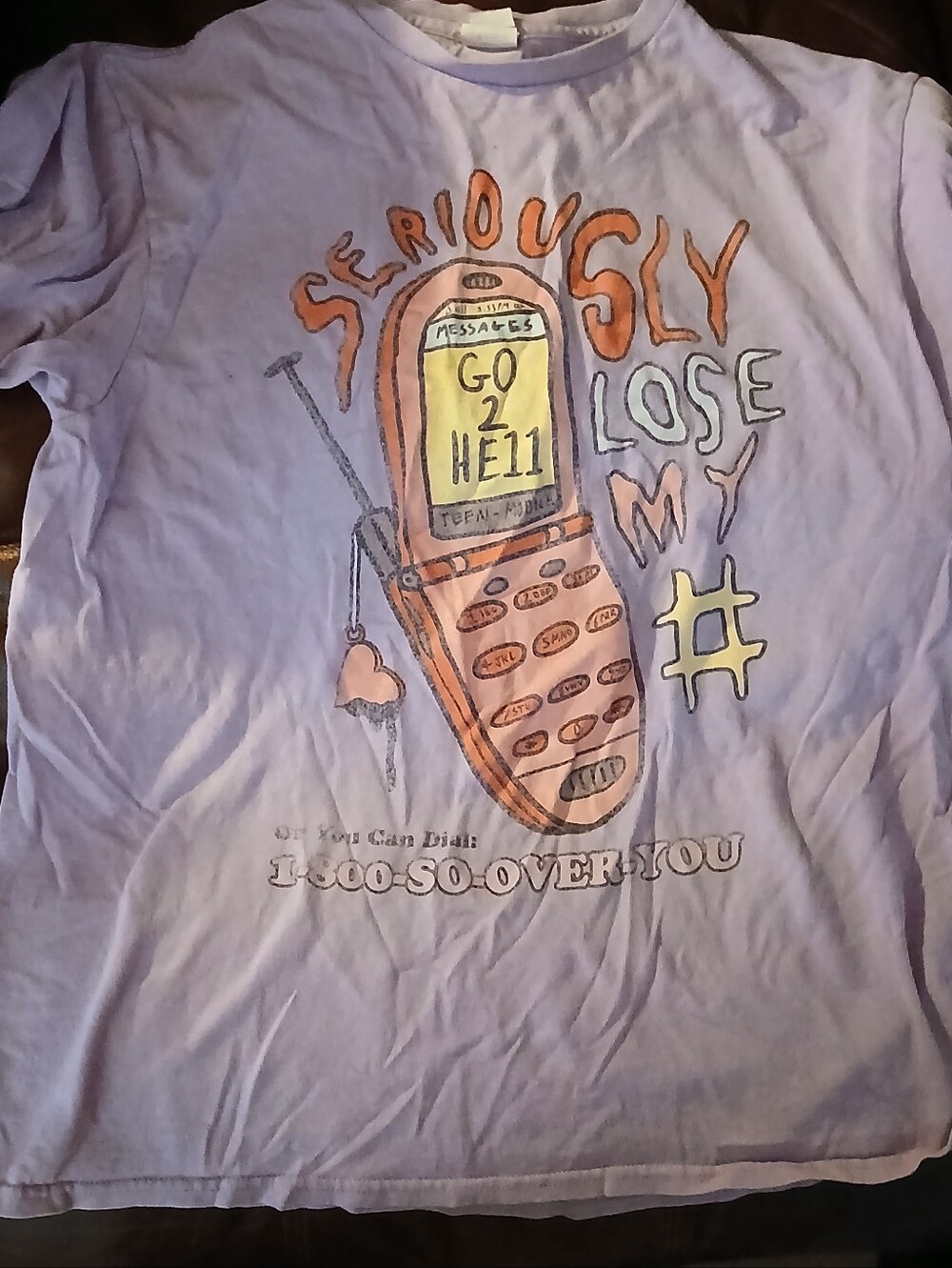 Lavender Lose My Number Graphic T-Shirt Large